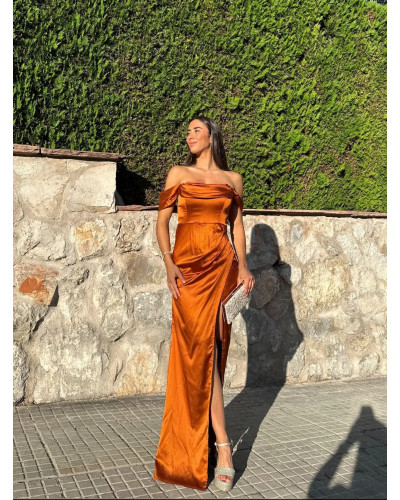 Robe de soirée, satinée, Terracota