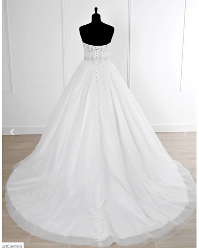 Robe de mariée bustier, princesse, avec dentelle et strass,