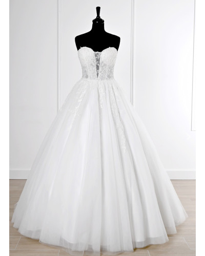 Robe de mariée bustier, princesse, avec dentelle et strass,