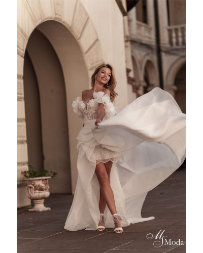 MS MODA - Robe de mariée courte, avec jupe en organza