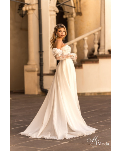 MS MODA - Robe de mariée courte avec manches amovibles, et jupe en organza