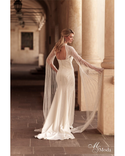 MS MODA - Robe de mariée coupe sirène, en dentelle et strass