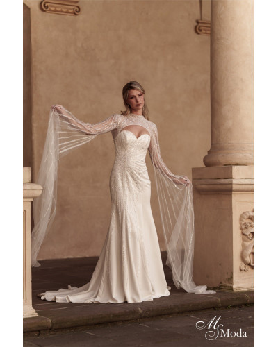 MS MODA - Robe de mariée coupe sirène, en dentelle et strass