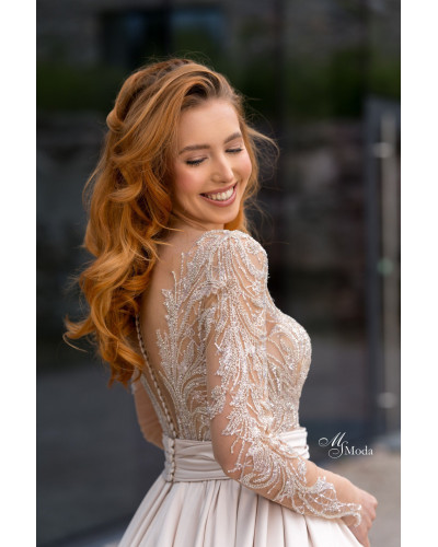 MS MODA - Robe de mariée, en satin, couleur Champagne