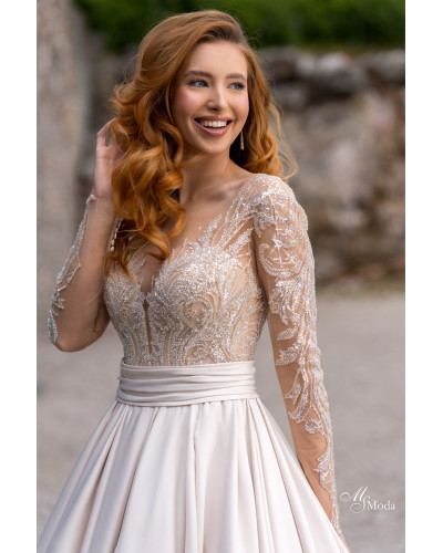 MS MODA - Robe de mariée, en satin, couleur Champagne