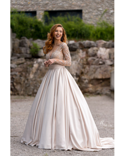 MS MODA - Robe de mariée, en satin, couleur Champagne