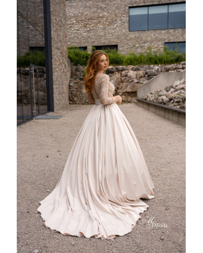 MS MODA - Robe de mariée, en satin, couleur Champagne