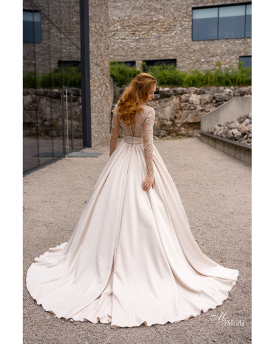 MS MODA - Robe de mariée, en satin, couleur Champagne