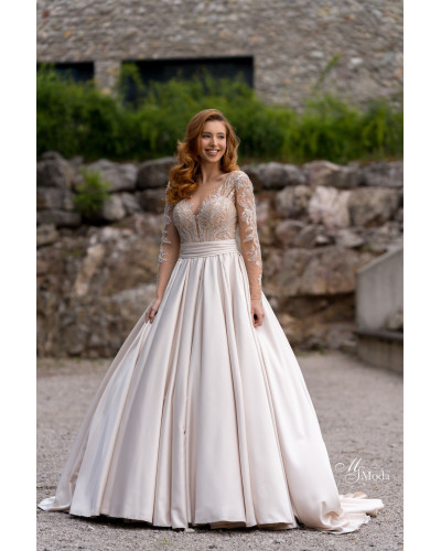 MS MODA - Robe de mariée, en satin, couleur Champagne