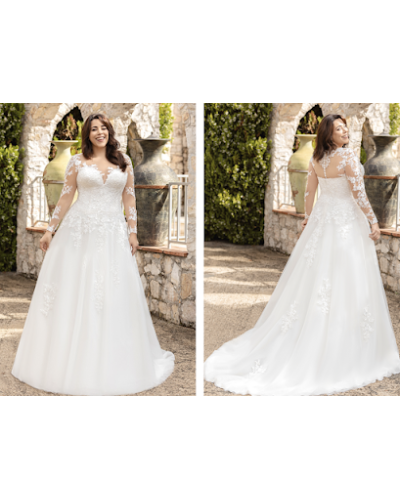 Robe de mariée, avec dentelle et strass, Ivoire / Nude