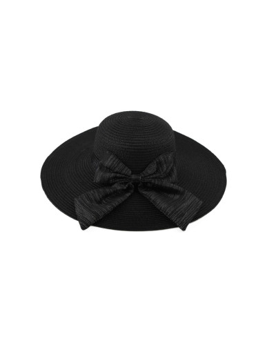 Chapeau effet paille capeline à ruban, Noir