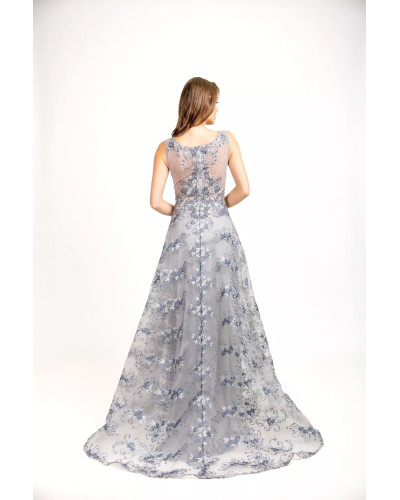 Robe longue de soirée en tulle, Armeria, Grise