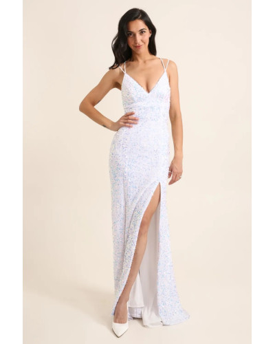 Robe de cocktail, à sequins, Blanche
