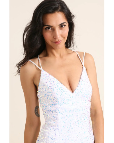 Robe de cocktail, à sequins, Blanche