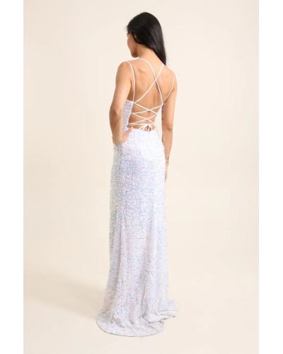 Robe de cocktail, à sequins, Blanche