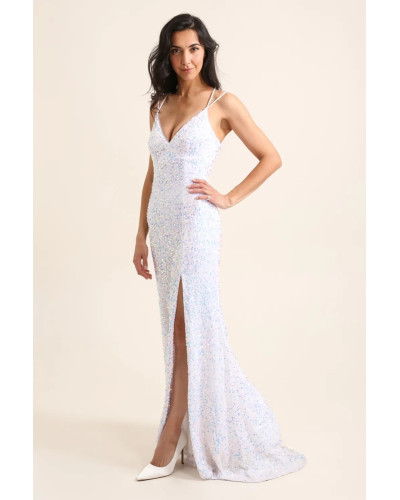 Robe de cocktail, à sequins, Blanche