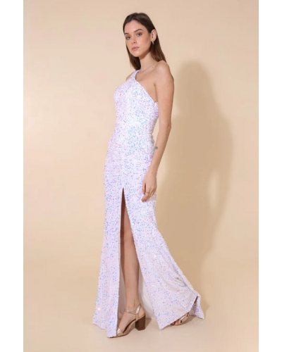 Robe de cocktail, fourreau, avec décolleté asymétrique, Blanche